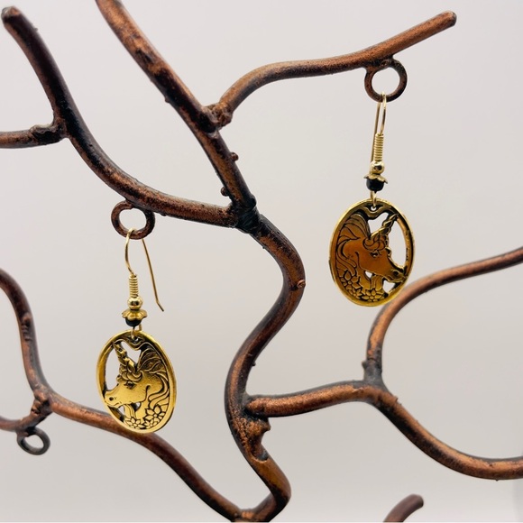 Vintage Gold Tone Unicorn Earrings Pepi And Company J.W. Pewter - Picture 6 of 7